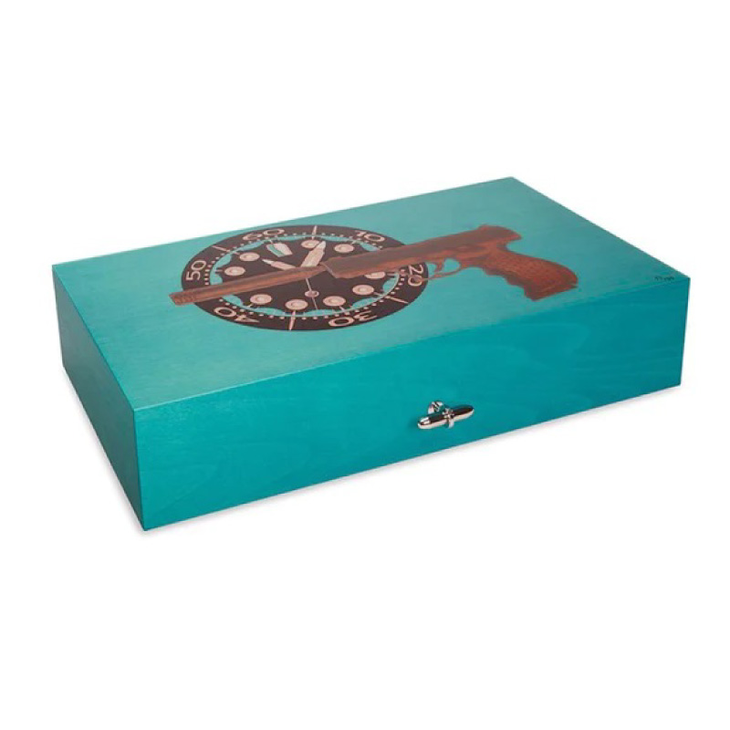 ELIE BLEU - "GUN TIME" TURQUOISE BLUE SYCAMORE HUMIDOR - 110 CIGARS